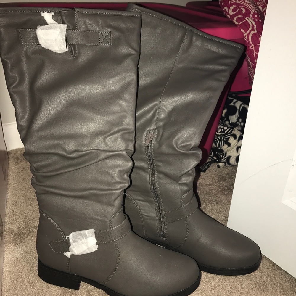 Gray Knee High Riding Boots